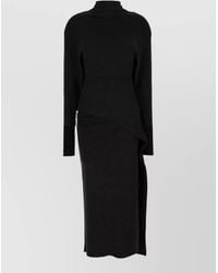 Lanvin - Stretch Wool Blend Ribbed Turtleneck Midi Dress - Lyst