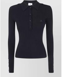 Courreges - Ribbed Knit Long Sleeve Polo Top - Lyst