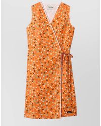 Miu Miu - Wrap Dress Knee Length Floral V Neckline Sleeveless - Lyst
