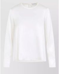 Peserico - Silk Satin Long-Sleeve Blouse - Lyst