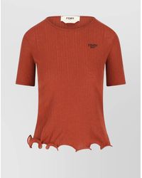 Fendi - Virgin Wool Ribbed Short-Sleeve Crewneck Top - Lyst