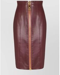 Balmain - Leather High-Rise Knee-Length Pencil Skirt - Lyst