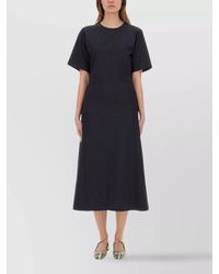 Fabiana Filippi - Lurex Flared Hem Midi Dress With Short Sleeves - Lyst