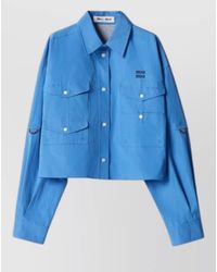 Miu Miu - Cotton Poplin Oversized Cropped Shirt - Lyst