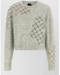 Pinko - Alpaca-Wool Rhinestone Cropped Crewneck Sweater - Lyst