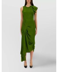 Victoria Beckham - Draped Sleeveless Midi Dress With Asymmetric Detailing - Lyst
