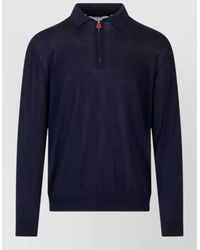 Kiton - Wool Lightweight Knit Zip Neck Long Sleeve Polo Shirt - Lyst