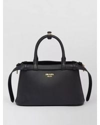 Prada - Buckle Small Leather Handbag With Double Belt - Lyst