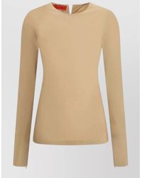 Thelatest - Cotton Long Sleeve Fitted Round Neck Top - Lyst
