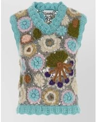 Ganni - Floral Crochet Knit Vest Scalloped Edges - Lyst