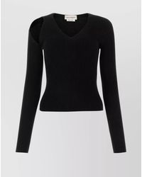 McQueen - Ribbed Slim-Fit V-Neck Cutout Knitted Top - Lyst