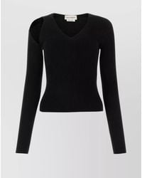 McQueen - Ribbed Cutout V-Neck Slim-Fit Knitted Top - Lyst