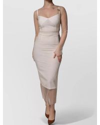 Dolce & Gabbana - Sheer Tulle Long-Sleeve Sweetheart-Neckline Bodycon Midi Dress - Lyst