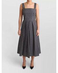 Dolce & Gabbana - Cotton Sleeveless Square Neck Geometric Midi Dress - Lyst