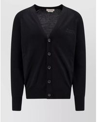 McQueen - Ribbed V-Neck Wool Cardigan - Lyst