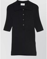 P.A.R.O.S.H. - Knit Polo Collar Top Ribbed Short Sleeves - Lyst