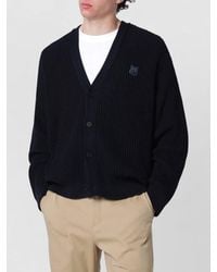 Maison Kitsuné - V Neck Ribbed Knit Long Sleeve Sweater - Lyst
