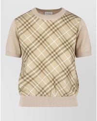 Burberry - Checked Crew Neck Top Short Sleeves Ribbed - Lyst