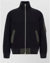 Sacai - Wool Ribbed High Neck Zip Sweater - Lyst