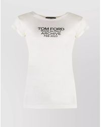 Tom Ford - Silk T-Shirt With Cap Sleeves And Printed Design - Lyst