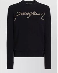 Dolce & Gabbana - Virgin Wool Plain-Knit Embroidered Crew-Neck Long-Sleeve Sweater - Lyst