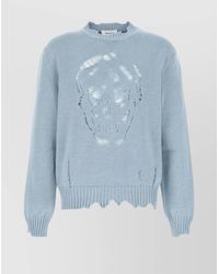 McQueen - Cotton Crew Neck Sweater With Distressed Detailing - Lyst