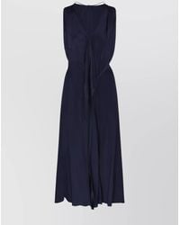 Victoria Beckham - Draped V-Neck Midi Dress With Asymmetric Hem - Lyst