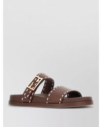 Fendi - Leather Feel Slide Sandals Contrast Stitching - Lyst