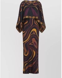 PUCCI - Silk Printed V-Neck Long-Sleeve Maxi Dress - Lyst