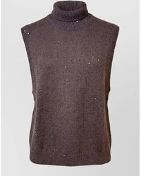 Brunello Cucinelli - Sleeveless Knit Turtleneck Top Embellished - Lyst