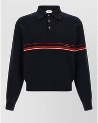 Versace - Striped Knit Polo Shirt Ribbed Collar Cuffs Hem - Lyst