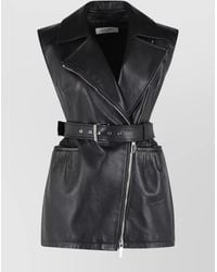 Sportmax - Fave Sleeveless Leather Jacket Belted Waist - Lyst