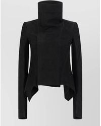 Rick Owens - Lamb Leather Paneled Asymmetric Single-Breasted Coat - Lyst