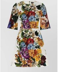 Dolce & Gabbana - Dress With Floral Print And Fitted Waist - Lyst