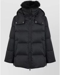 Yves Salomon - Technical Fabric A-Line Puffer Coat With Shearling Collar - Lyst