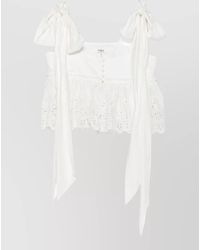 Chloé - Cotton Broderie Anglaise Square Neck Sleeveless Cropped Top - Lyst