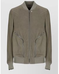 Rick Owens - Leather Bomber Jacket Ribbed Collar Zip Pockets - Lyst