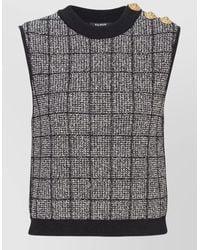 Balmain - Checked Tweed Tank Top Crew Neck Buttons - Lyst