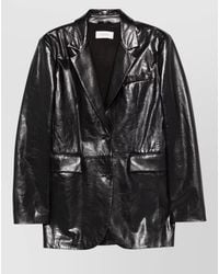 Sportmax - Leather Jacket Detachable Belt Notched Lapels - Lyst
