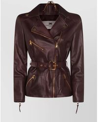 Elisabetta Franchi - Leather Belted Waist Jacket With-Tone Hardware - Lyst