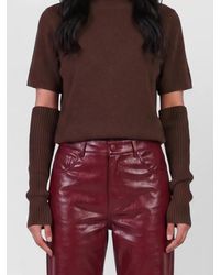FEDERICA TOSI - Wool Cashmere Ribbed High Neck Short Sleeve Sweatshirt - Lyst