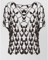 Antonelli - Round Neck Crochet Cotton Sequin Sweater - Lyst