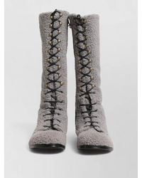 Dolce & Gabbana - Shearling Lace-Up Knee-High Boots - Lyst