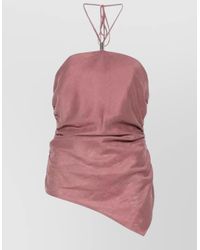 Semicouture - Linen Draped Asymmetric Halterneck Top - Lyst