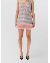 Self-Portrait - Bouclé Mini Dress Faux Fur Trim Crystals - Lyst