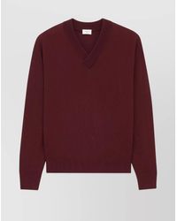 Saint Laurent - V-Neck Wool Sweater With Ribbed Cuffs And Hem - Lyst
