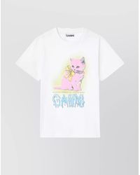 Ganni - Organic Cotton T-Shirt Featuring Kitty Graphic - Lyst