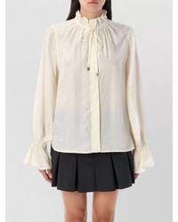 Ganni - Cupro Tie Shirt Drawstring Ruffled Collar - Lyst