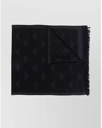 Emporio Armani - Wool Logo Pattern Frayed Knit Scarf - Lyst
