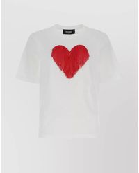 DSquared² - Cotton Crew-Neck T-Shirt With Beaded Print And Fringe Detail - Lyst